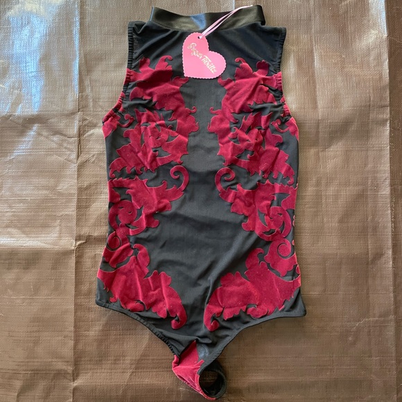 Velvet enchantress bodysuit red burn out rave festival one piece onesie lingerie - Picture 7 of 8